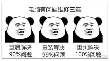 金馆长熊猫00062-电脑有问题维修三连-重启解决百分之90问题重装解决百分之九十九的问题重买解决百分之百的问题