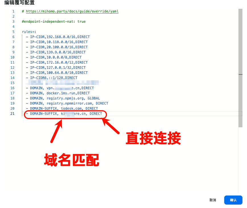 Clash Party 公司域名后缀匹配规则配置截图