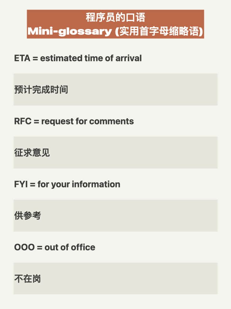 程序员的口语-实用首字母缩写 OOO